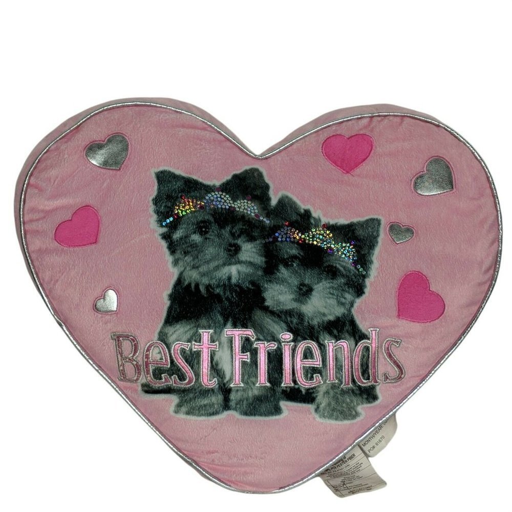 Idea Nuova Pink Heart Yorkie Puppy Dog Plush Pillow 19 Inch